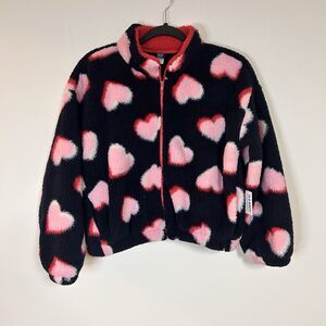 Old Navy Girls XL 14-16 Heart Sherpa Fleece Jacket Zip Pink Black NWT